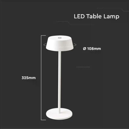 LED Ulkokäyttöön himmennettävä kosketuksella ladattava pöytävalaisin LED/2W/5V 4400 mAh IP54 valkoinen