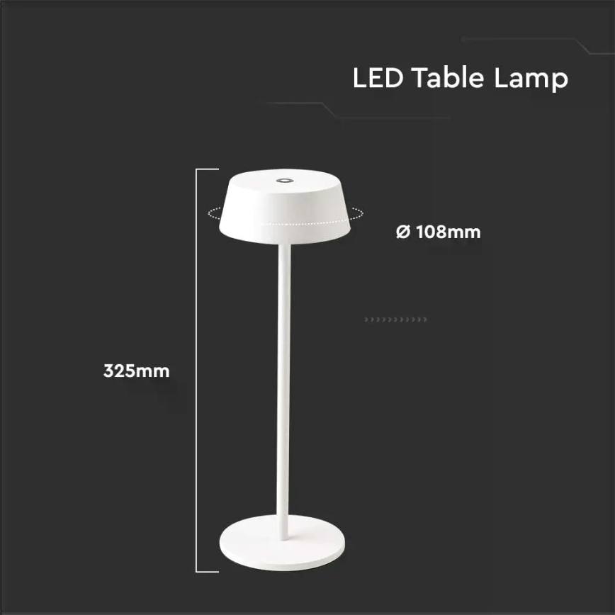 LED Ulkokäyttöön himmennettävä kosketuksella ladattava pöytävalaisin LED/2W/5V 4400 mAh IP54 valkoinen