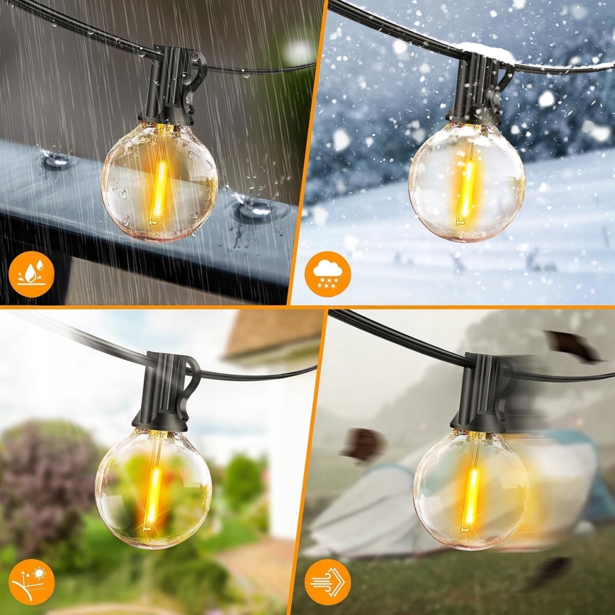 LED-ulkokäyttöön tarkoitettu koristevalosarja 20xE12/1W/230V 20 m IP65 musta
