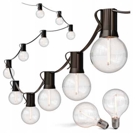 LED-ulkokäyttöön tarkoitettu koristevalosarja 20xE12/1W/230V 20 m IP65 musta