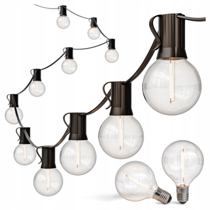 LED-ulkokäyttöön tarkoitettu koristevalosarja 20xE12/1W/230V 20 m IP65 musta