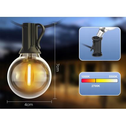 LED-ulkokäyttöön tarkoitettu koristevalosarja 20xE12/1W/230V 20 m IP65 musta