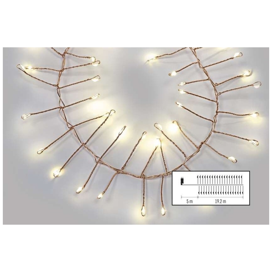 LED-ulkoketju 1920xLED/8 toimintoa 19,2 m IP44 lämmin valkoinen