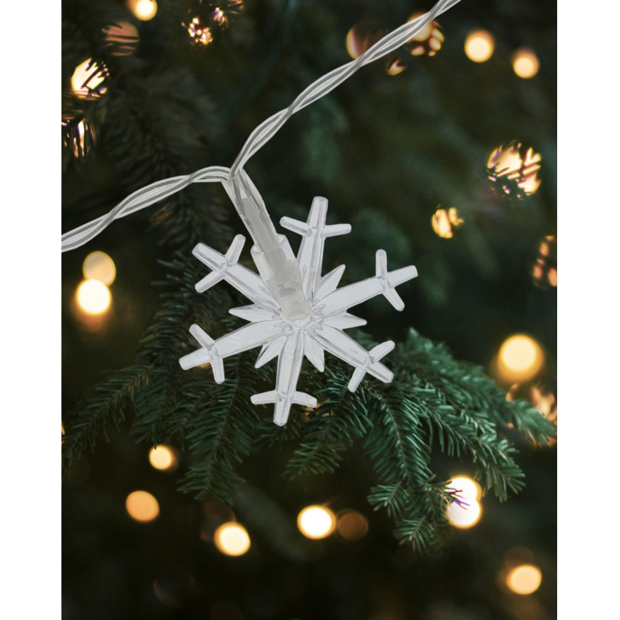 LED ulkoketju 20xLED/2xAA 2,2 m IP44 lämmin valkoinen lumihiutaleet