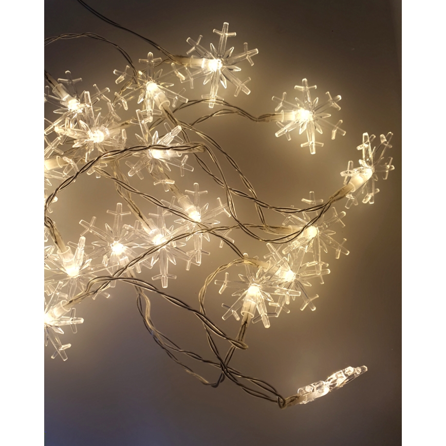 LED ulkoketju 20xLED/2xAA 2,2 m IP44 lämmin valkoinen lumihiutaleet