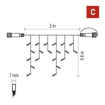 LED ulkoketju 50xLED/3x0,4m IP44 kylmänvalkoinen