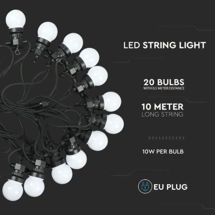 LED-ulkoketju STRING 10m 20xLED/0,5W/230V IP44 6000K