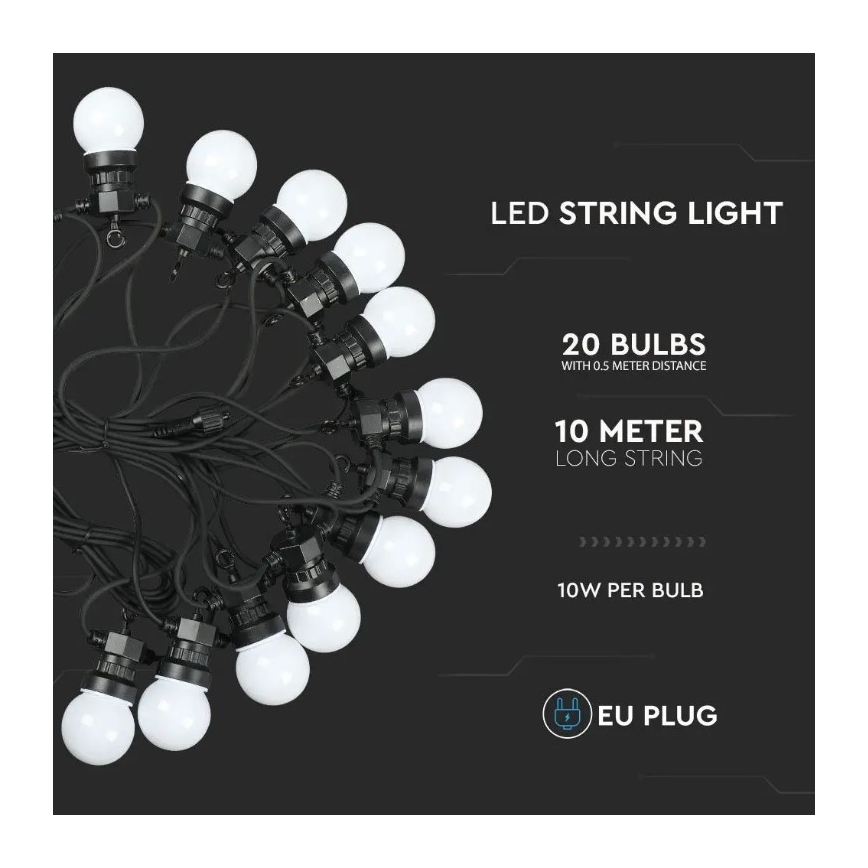 LED-ulkoketju STRING 10m 20xLED/0,5W/230V IP44 6000K