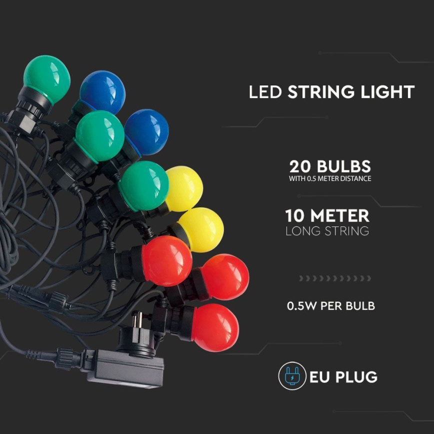 LED-ulkoketju STRING RGB 10m 20xLED/0,5W/230V IP44