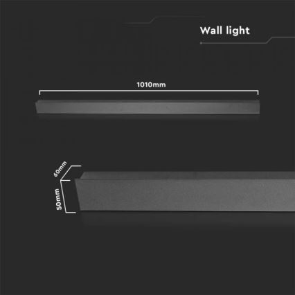 LED-ulkoseinävalaisin 16 W, 230 V, 3000 K, IP65, 101 cm, musta