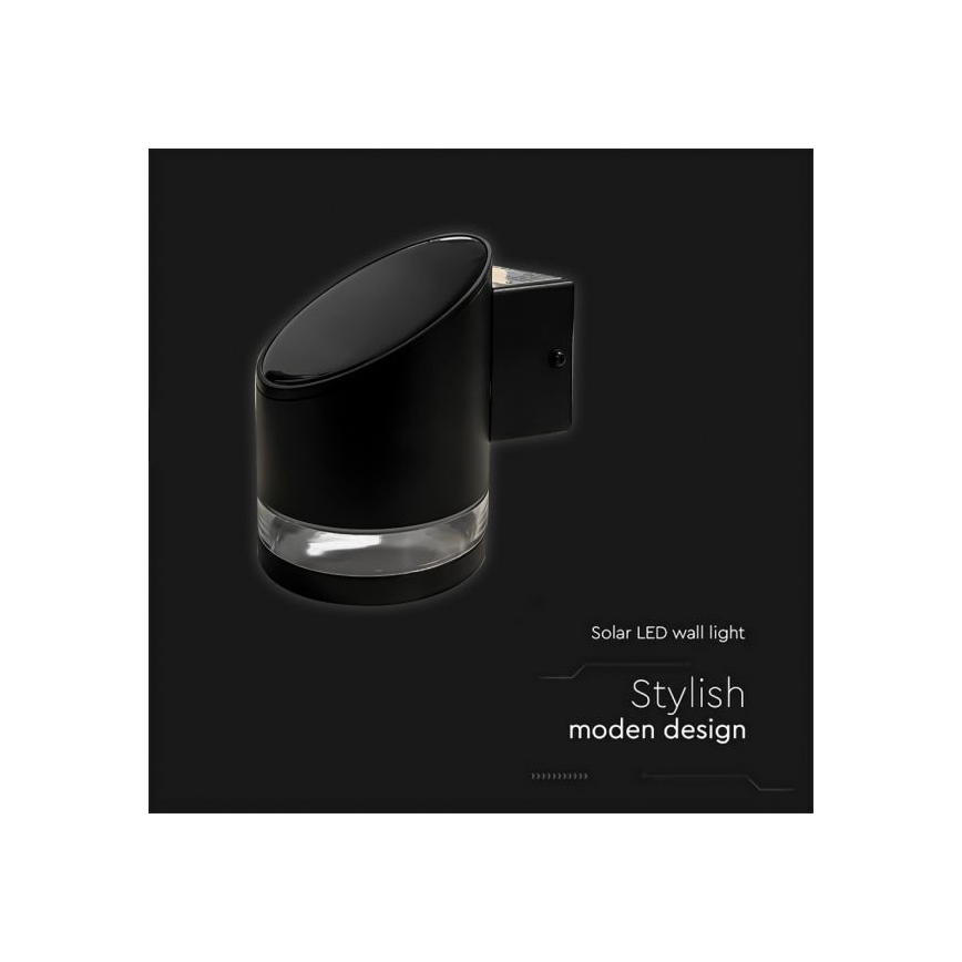LED Ulkokäyttöön tarkoitettu aurinkokennoseinävalaisin LED/1W/3,7V 3000K IP54 1200 mAh musta