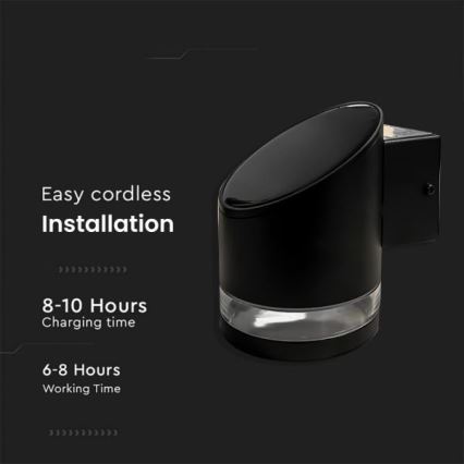 LED Ulkokäyttöön tarkoitettu aurinkokennoseinävalaisin LED/1W/3,7V 3000K IP54 1200 mAh musta