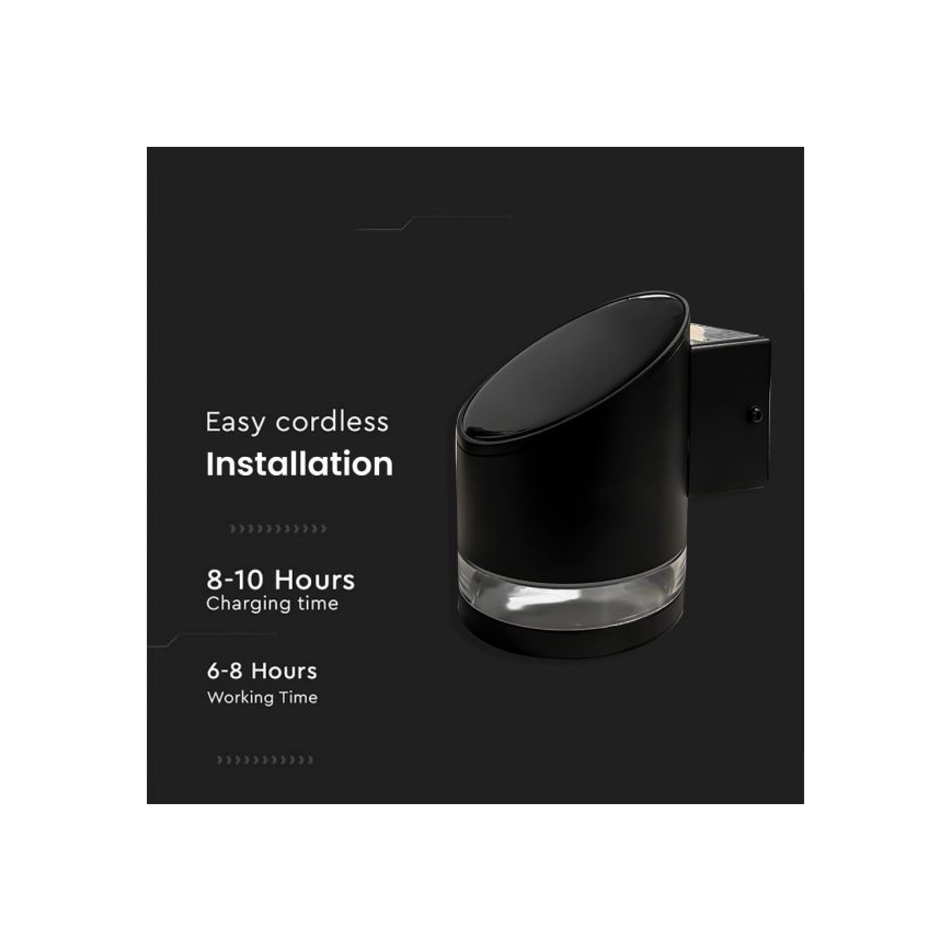 LED Ulkokäyttöön tarkoitettu aurinkokennoseinävalaisin LED/1W/3,7V 3000K IP54 1200 mAh musta