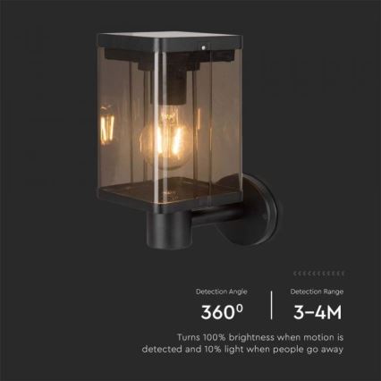 LED Ulkokäyttöön tarkoitettu aurinkokennoseinävalaisin anturilla LED/2,5W/3,7V 3000K IP54 2000 mAh