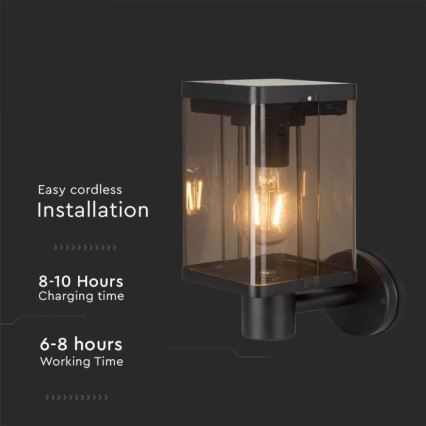 LED Ulkokäyttöön tarkoitettu aurinkokennoseinävalaisin anturilla LED/2,5W/3,7V 3000K IP54 2000 mAh