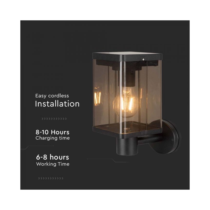 LED Ulkokäyttöön tarkoitettu aurinkokennoseinävalaisin anturilla LED/2,5W/3,7V 3000K IP54 2000 mAh