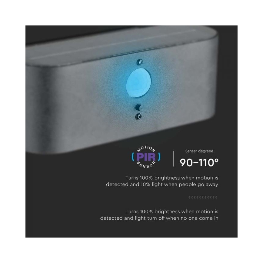 LED Ulkokäyttöön tarkoitettu aurinkokennoseinävalaisin anturilla LED/2,5W/3,7V 3000K IP54 2000 mAh