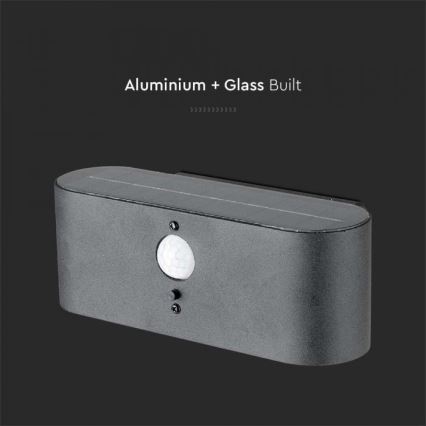 LED Ulkokäyttöön tarkoitettu aurinkokennoseinävalaisin anturilla LED/2,5W/3,7V 3000K IP54 2000 mAh