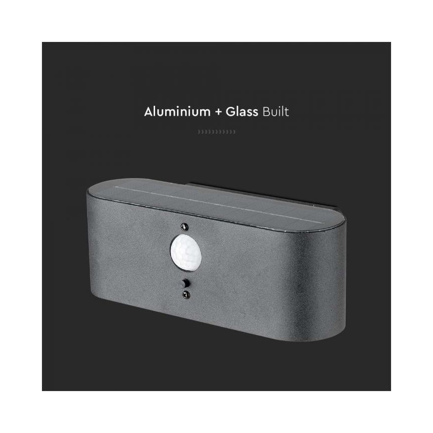 LED Ulkokäyttöön tarkoitettu aurinkokennoseinävalaisin anturilla LED/2,5W/3,7V 3000K IP54 2000 mAh