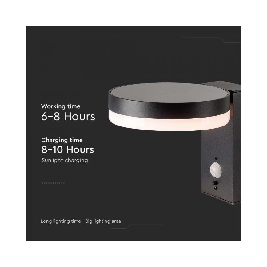 LED Ulkokäyttöön tarkoitettu aurinkokennoseinävalaisin anturilla LED/5,5W/3,7V 3000K IP54 2000 mAh