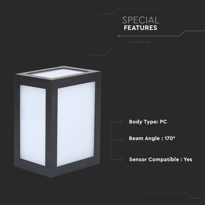 LED-ulkoseinävalaisin LED/12W/230V 4000K IP65 musta