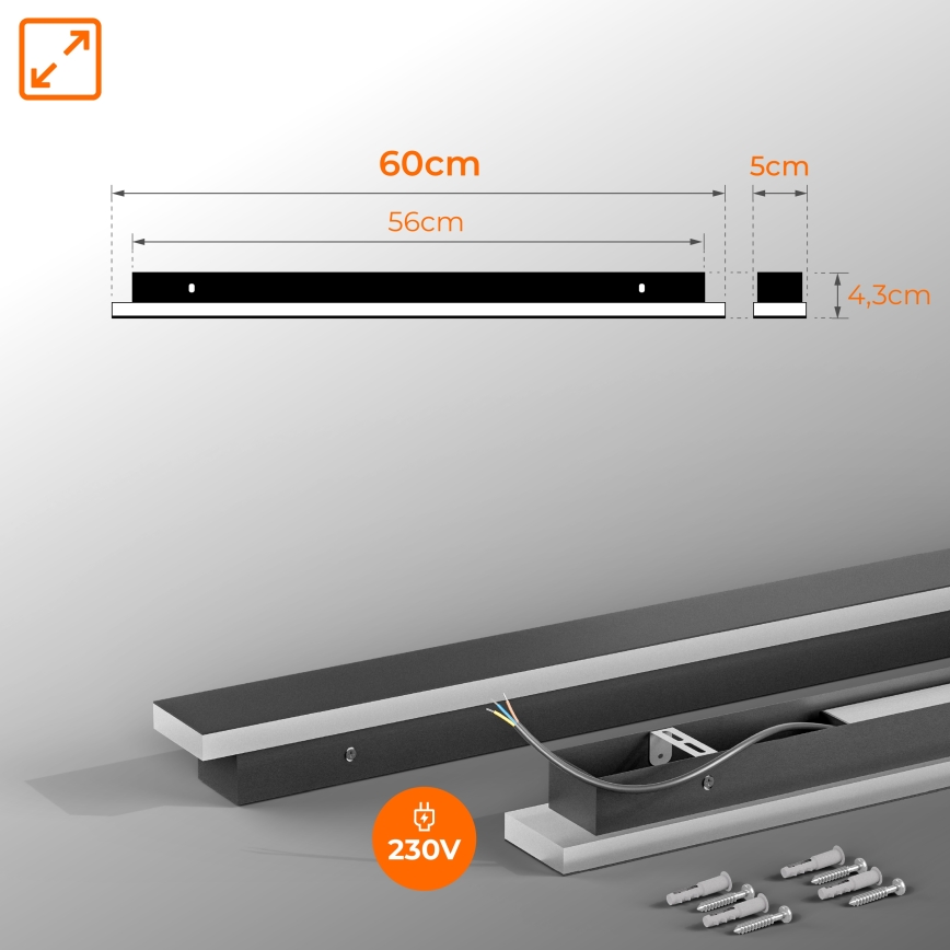 LED-ulkoseinävalaisin LED/18W/230V 60 cm IP65 musta