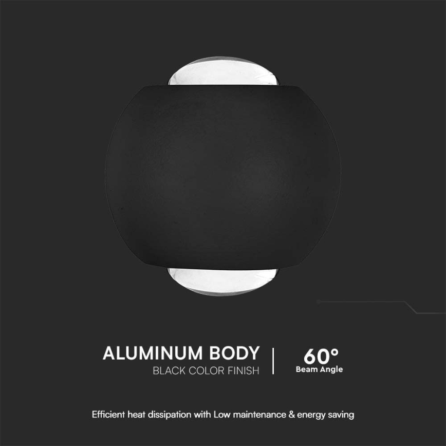 LED-ulkoseinävalaisin LED/2W/230V 3000K IP54 musta