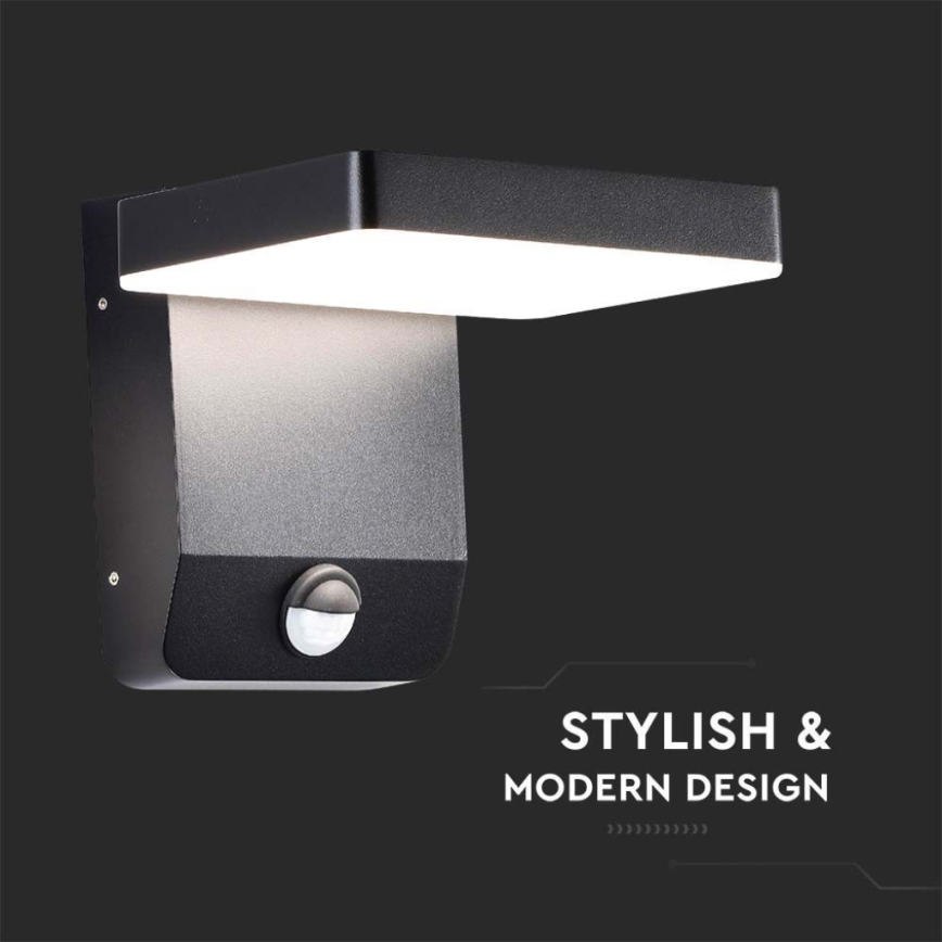 LED Ulkokäyttöön seinään kiinnitettävä joustava valaisin anturilla LED/17W/230V IP65 3000K musta