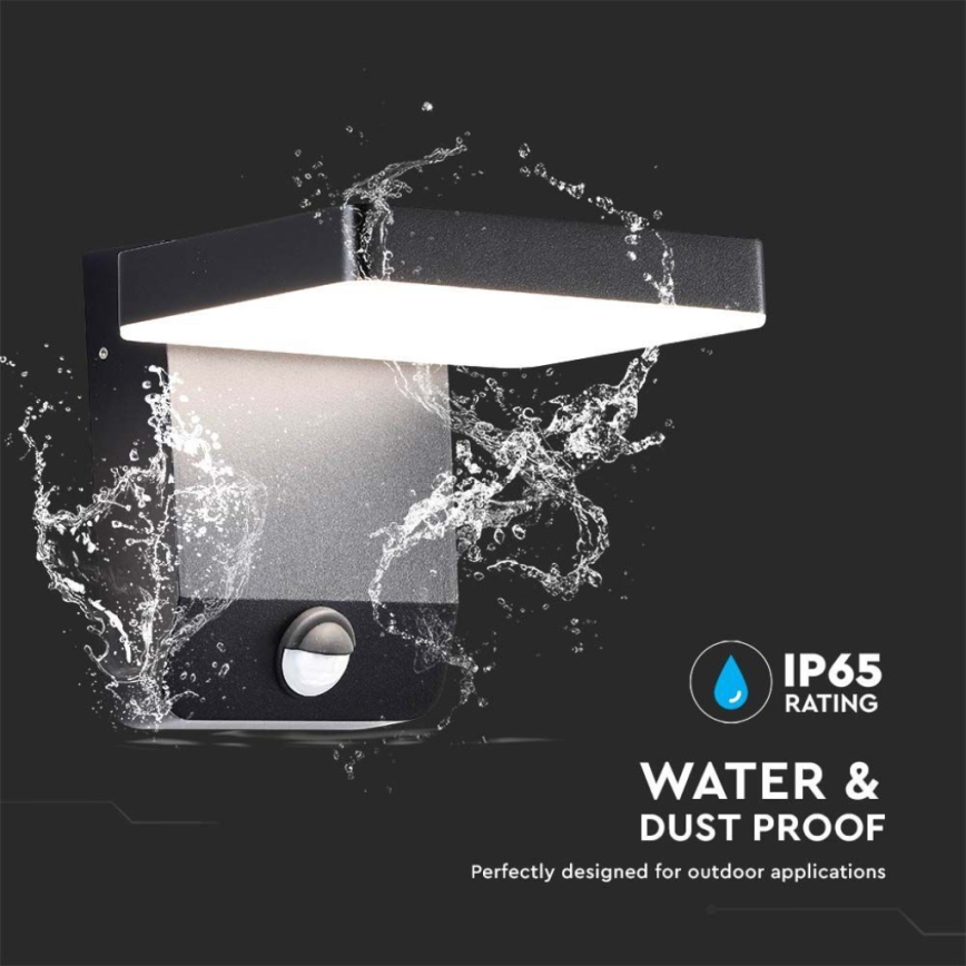 LED Ulkokäyttöön seinään kiinnitettävä joustava valaisin anturilla LED/17W/230V IP65 3000K musta