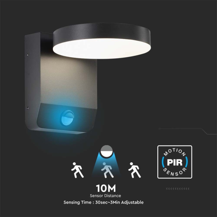 LED Ulkokäyttöön seinään kiinnitettävä joustava valaisin anturilla LED/17W/230V IP65 3000K musta