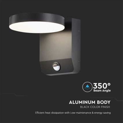 LED Ulkokäyttöön seinään kiinnitettävä joustava valaisin anturilla LED/17W/230V IP65 3000K musta