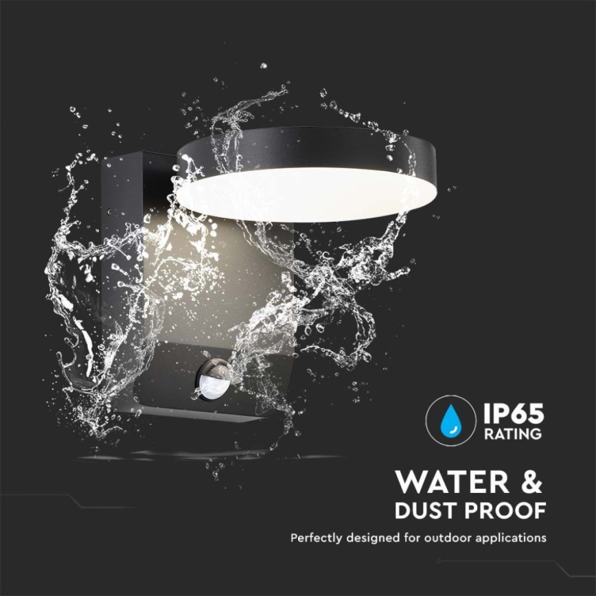 LED Ulkokäyttöön seinään kiinnitettävä joustava valaisin anturilla LED/17W/230V IP65 3000K musta