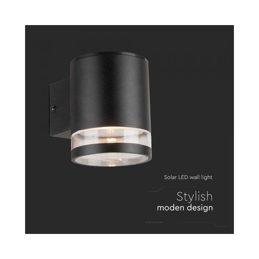 LED Ulkokäyttöön tarkoitettu aurinkokennoseinävalaisin LED/1W/3,7V 3000K IP54 1200 mAh musta