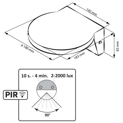 LED Ulkovalo anturilla TESA LED/10W/230V IP54 musta