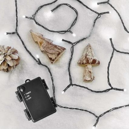 LED-ulkovaloketju 40xLED/3xAA 3,3m IP44 kylmänvalkoinen