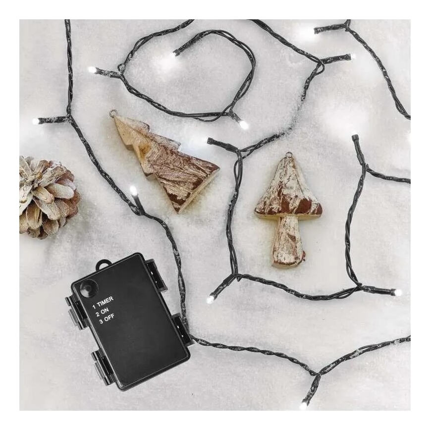 LED-ulkovaloketju 40xLED/3xAA 3,3m IP44 kylmänvalkoinen