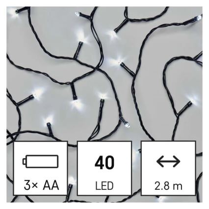 LED-ulkovaloketju 40xLED/3xAA 3,3m IP44 kylmänvalkoinen