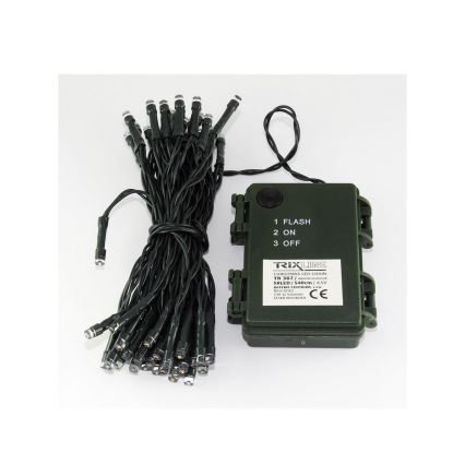 LED-ulkovaloketju 50×LED, 2 toimintoa, 5,4 m, IP44, monivärinen