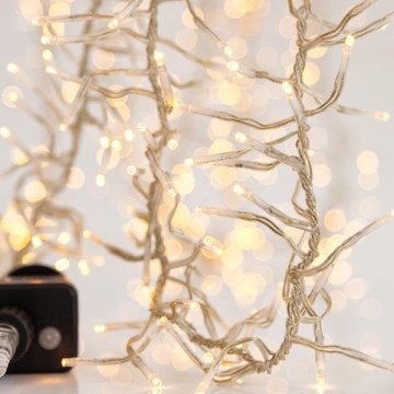 LED-ulkovaloketju CLUSTER, 1152 LEDiä, 8 toimintoa, 12 m, IP44, lämmin valkoinen