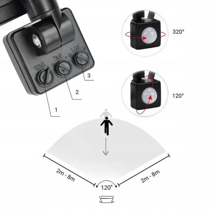 LED-ulkovalonheitin anturilla LED/30W/230V 4000K IP65 musta