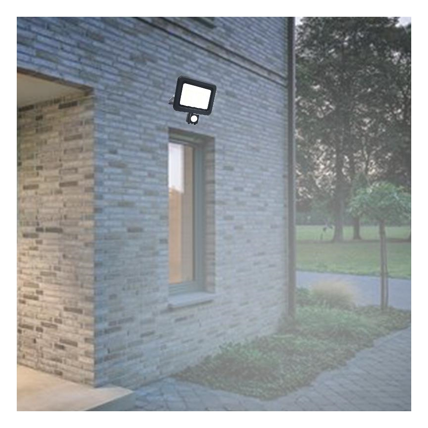 LED-ulkovalonheitin anturilla LED/50W/230V 4000K IP44 musta