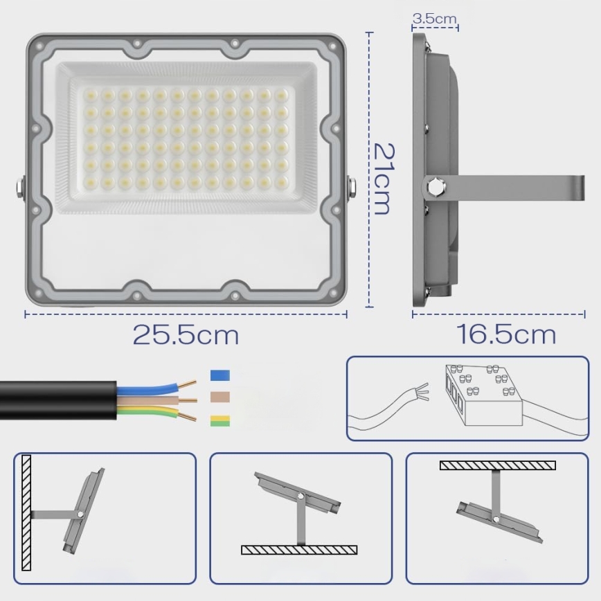 LED-ulkovalonheitin LED/100W/230V 4500K IP65 harmaa