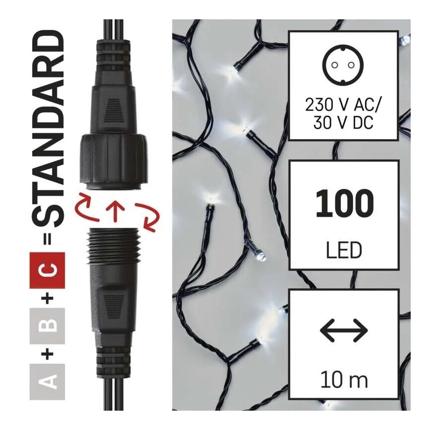 LED ulkovalosarja 100xLED/10m IP44 kylmänvalkoinen