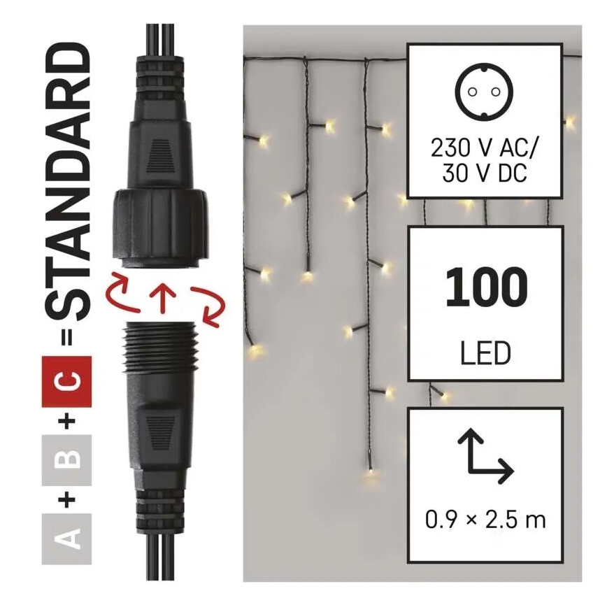 LED-ulkovalosarja 100xLED/2,5x0,9m IP44 lämmin valkoinen