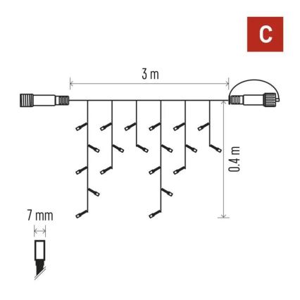 LED Ulkovalosarja 50xLED/3x0,4m IP44 kylmä/lämmin valkoinen