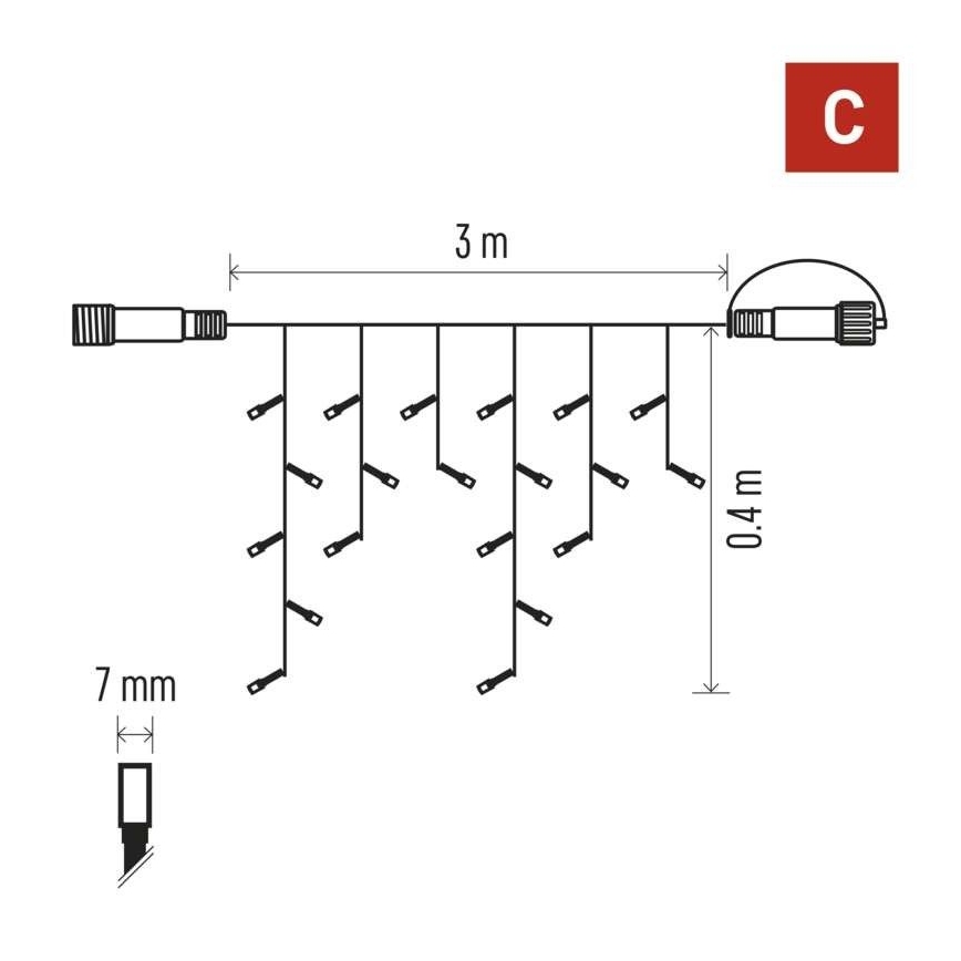 LED-ulkovalosarja 50xLED/3x0,4m IP44 kylmänvalkoinen