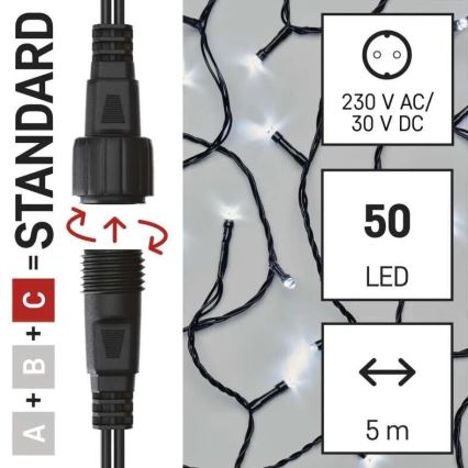 LED-ulkovalosarja 50xLED/5m IP44 kylmänvalkoinen