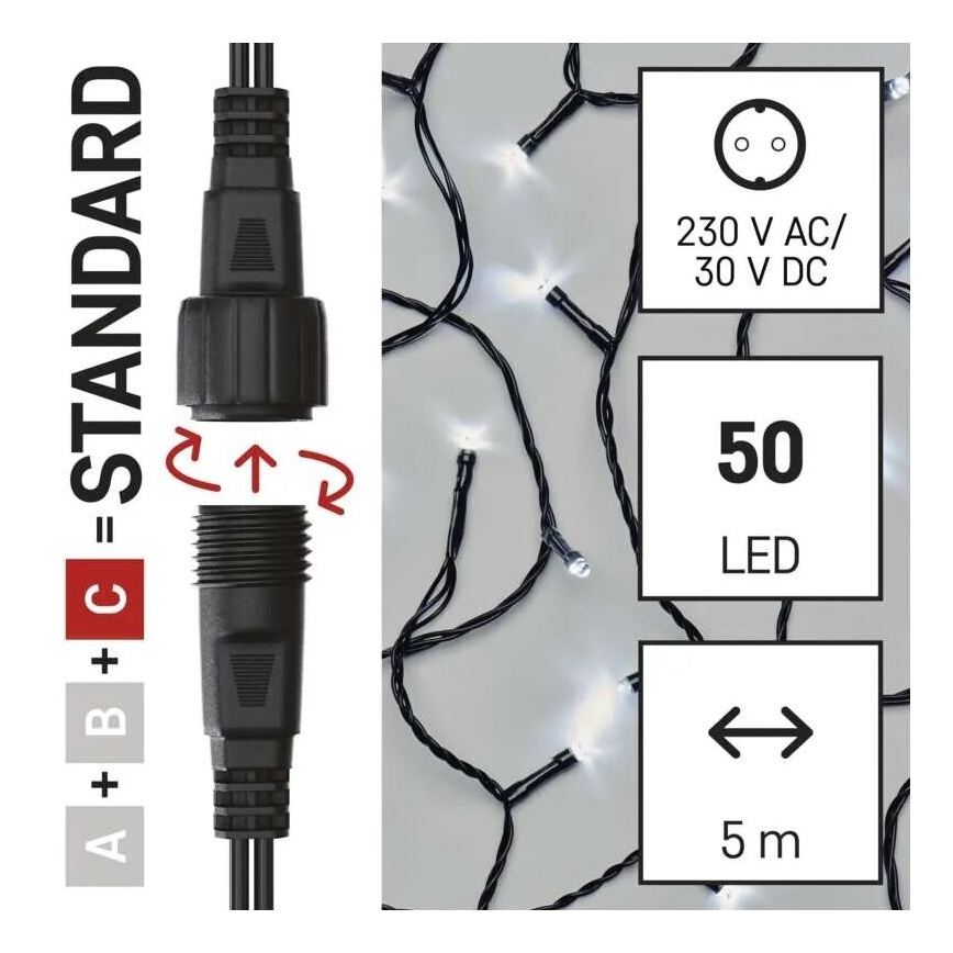 LED-ulkovalosarja 50xLED/5m IP44 kylmänvalkoinen