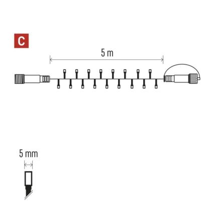 LED-ulkovalosarja 50xLED/5m IP44 kylmänvalkoinen
