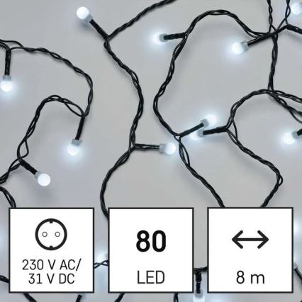 LED-ulkovalosarja 80 LED, 8 toimintoa, 13 m, kylmänvalkoinen, IP44